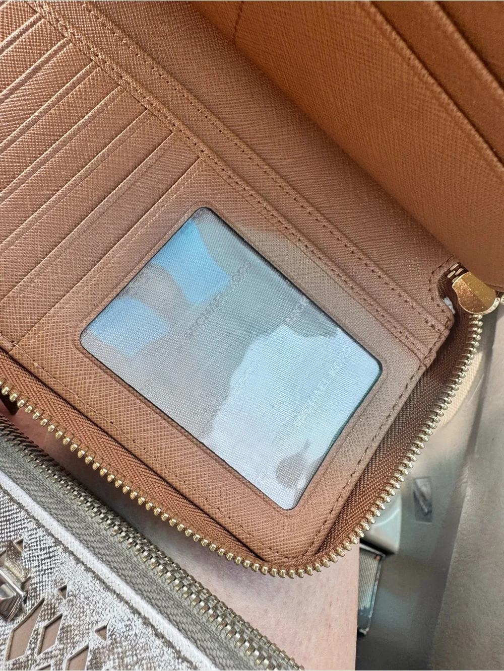 Michael Kors Croc-Embossed Tan Leather Zip-Around Wristlet Wallet